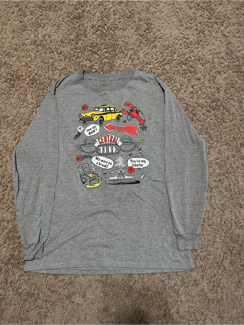 FRIENDS LS Gray Unisex T shirt XXL How You Doin? Central Perk You're my Lobster